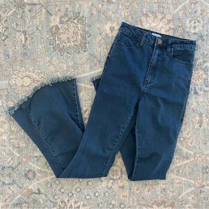 Show Me Your Mumu Berkeley Zip Up Bell Bottom Ultra Flare Jeans Dark Rainstorm